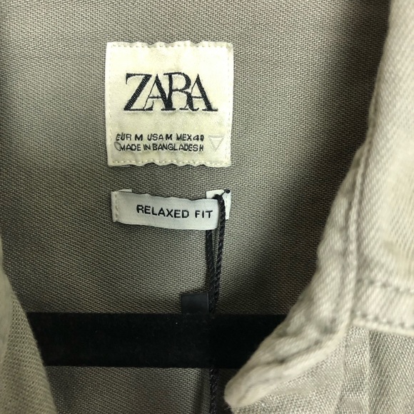 Zara Olive Green Topstitch Unisex Denim Shirt Jacket M NWT - Picture 6 of 8